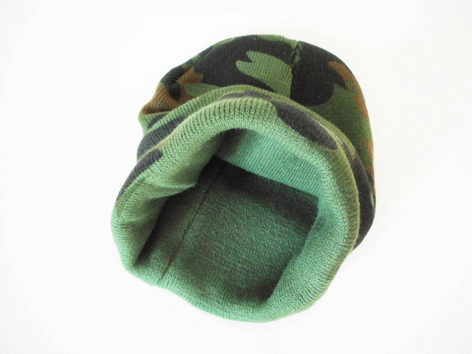 Winter Camo Beanie Watch Cap Green Camouflage 2-Layer One Size Acrylic Hiking