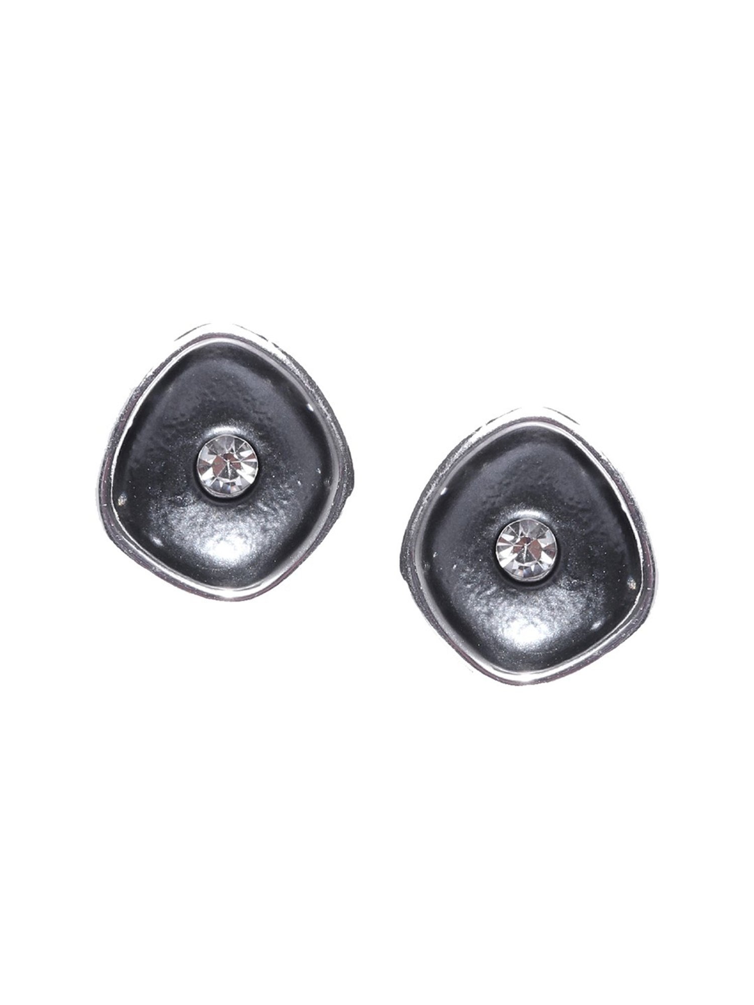 Priyaasi Silver-Plated Stone Studded Black Color Stud Earrings