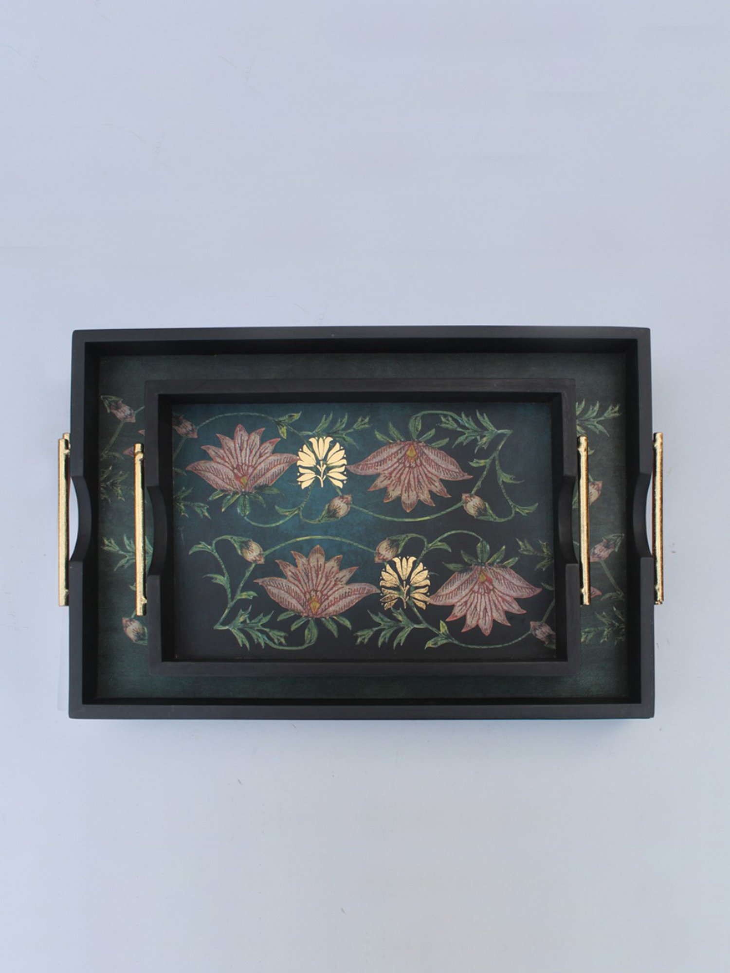 Karo Aafiya Printed Dark Green Wood Big Tray