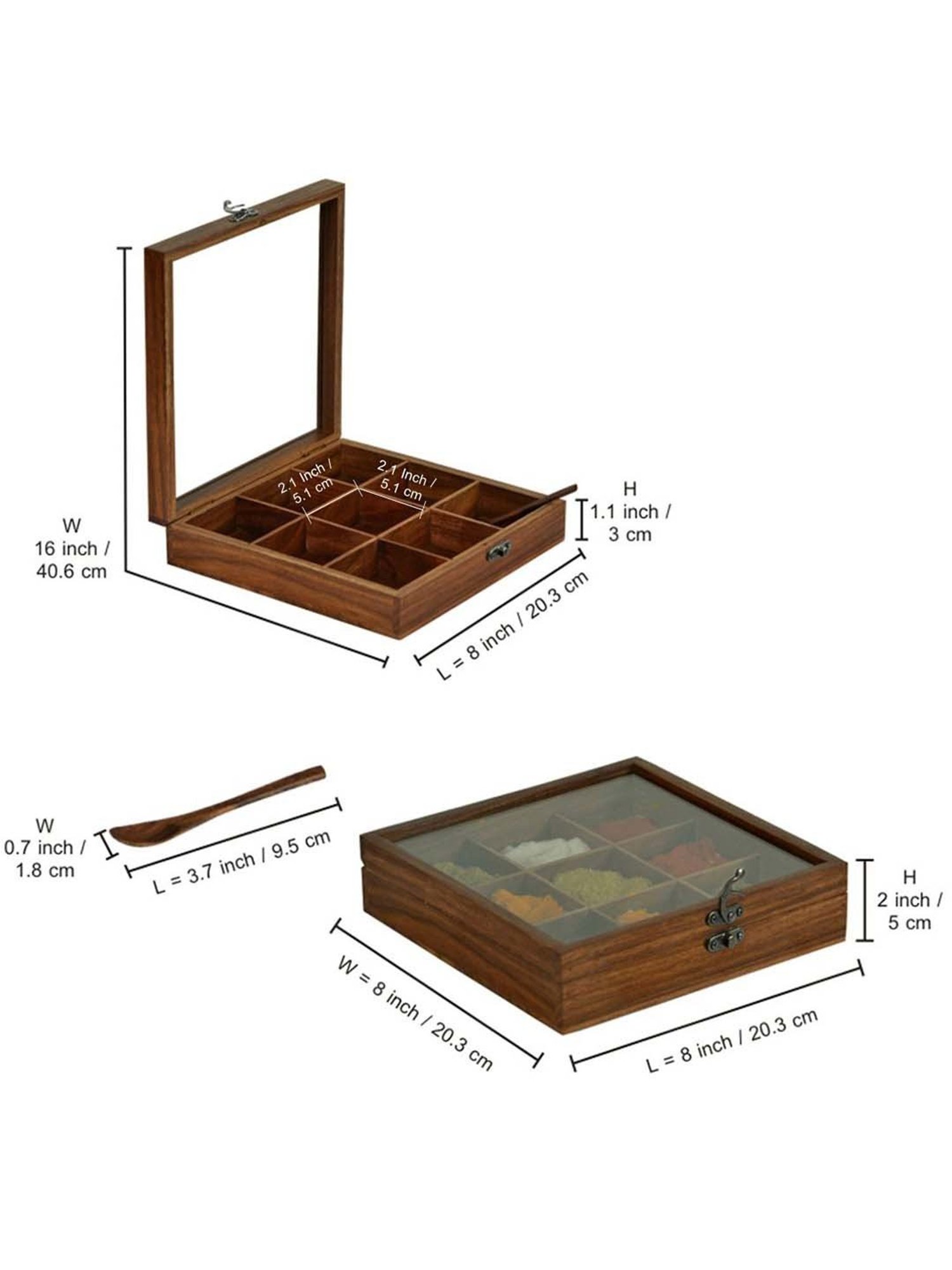 ExclusiveLane Spice Box With Spoon In Sheesham Wood