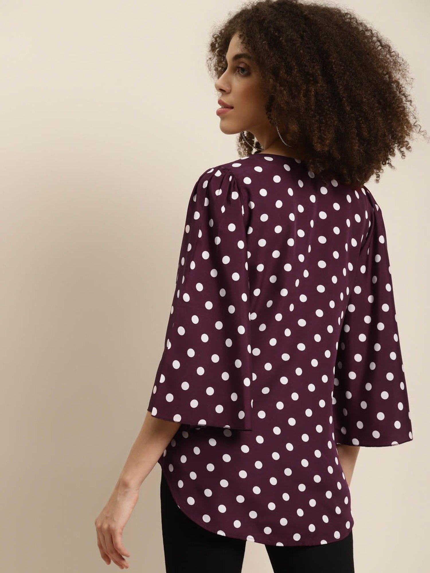Qurvii Burgundy & White Polka Dot Top