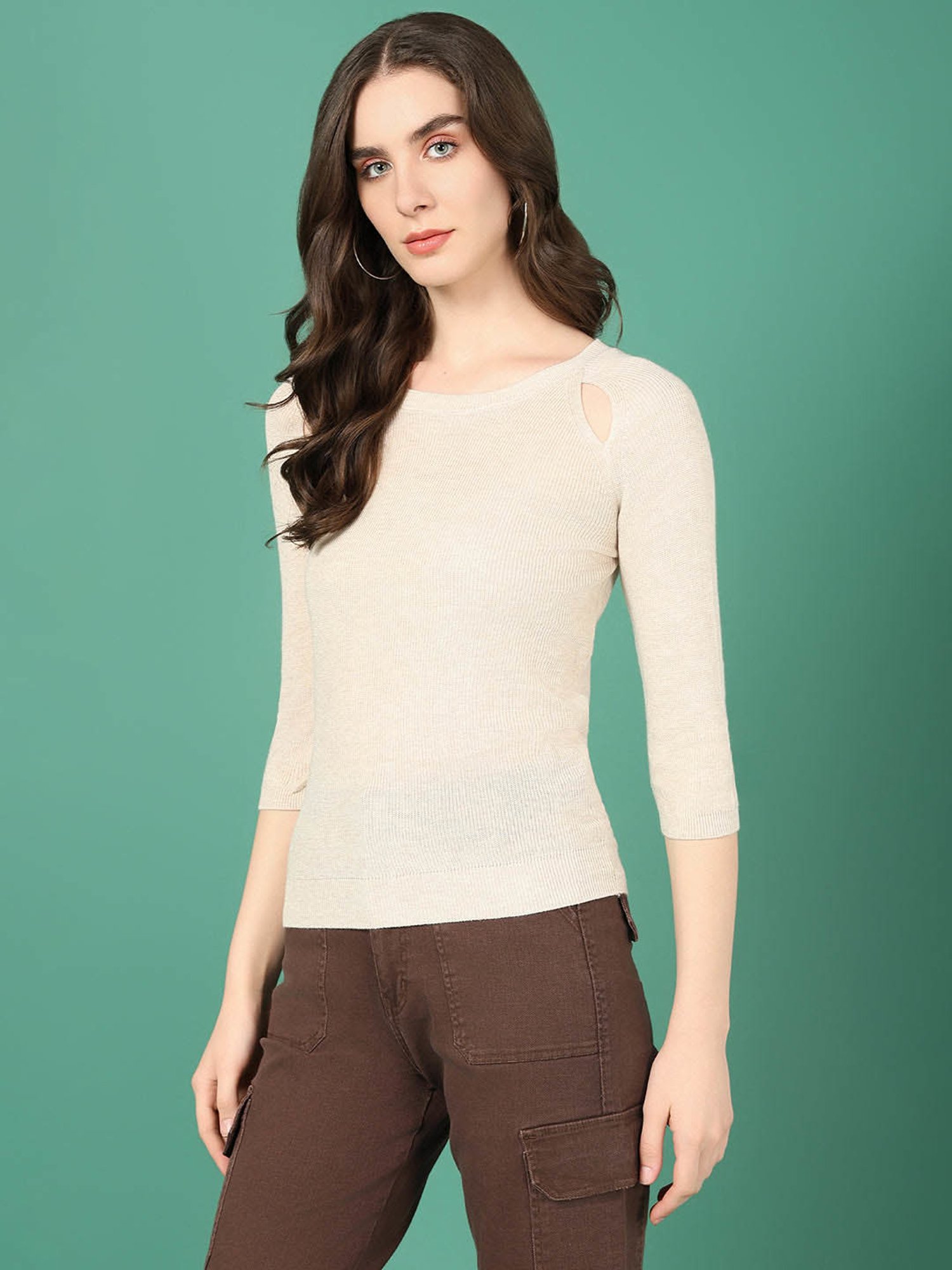 SHOWOFF Beige Regular Fit Top