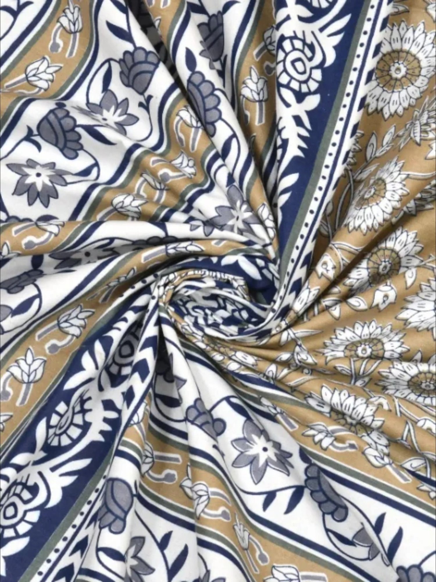 Living Roots Floral Grey 300 TC Cotton Bedsheet with 2 Pillow Covers