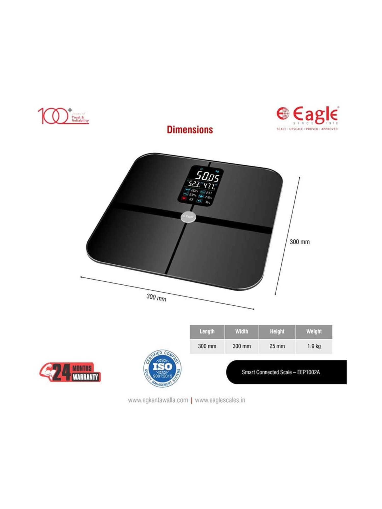 Eagle EEP-1002A Digital Weight Machine for Body 200 kg Capacity,100 g Accuracy, Smart Weighing Scale