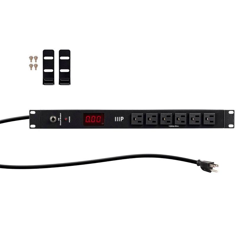 Monoprice 14 Outlet Metal 1U Rackmount Power Distribution Unit - 6 Feet Cord - Black | with Ampere Meter, 8 Rear 6 Front NEMA 5-15R Outlets, 15A