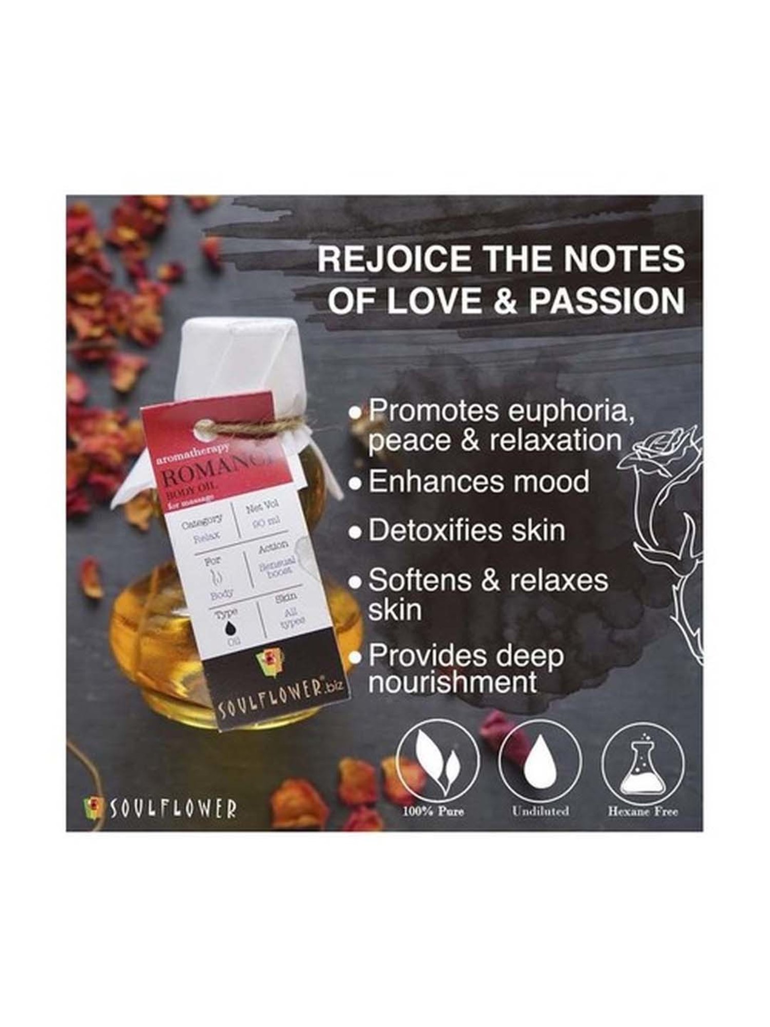 Soulflower Romance Aroma Massage Oil - 90 ml