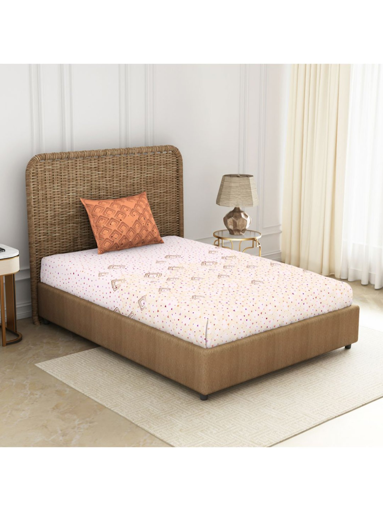 Spaces Pink 144 TC Cotton Printed Single Bed Sheet with 1 Pillow Covers