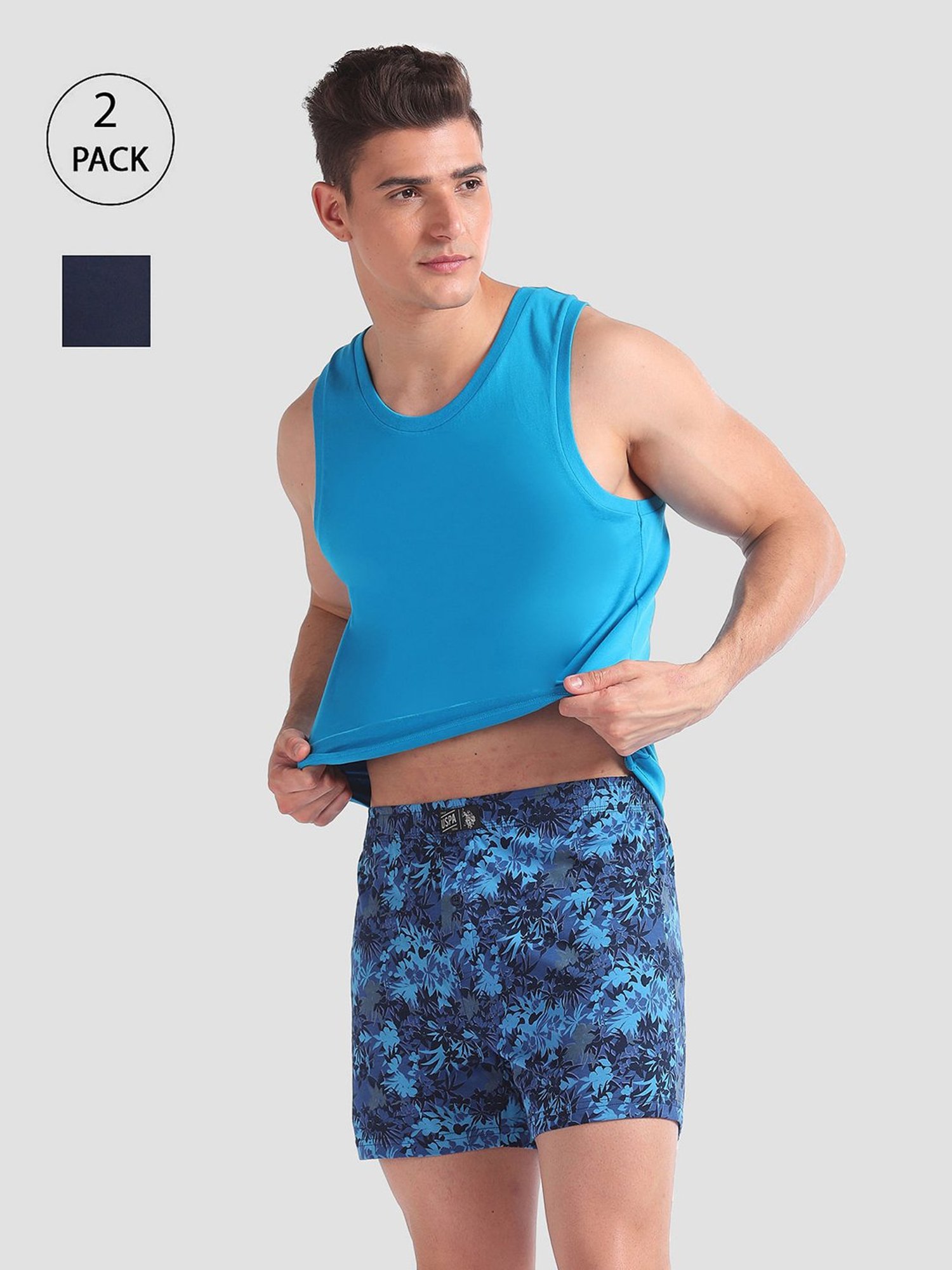 U.S. Polo Assn. Blue & Navy Regular Fit Printed Boxers - Pack of 2