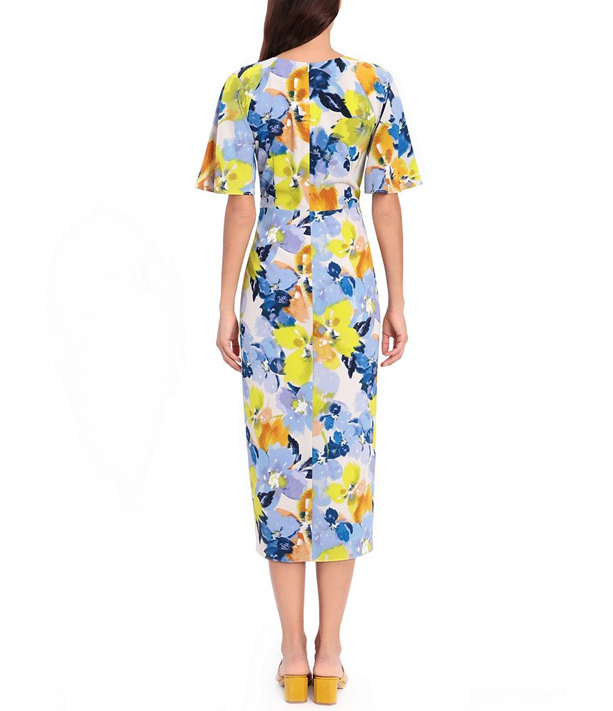 Maggy London Floral Bubble Crepe Faux Wrap Midi Dress