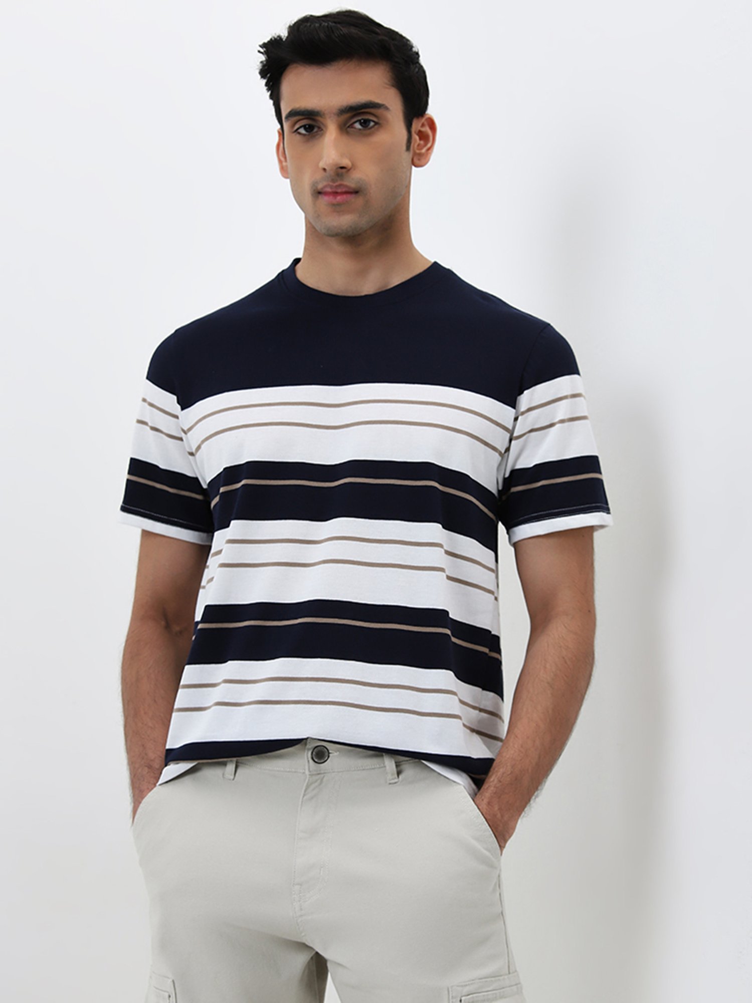 WES Lounge by Westside Navy Striped Slim-Fit T-Shirt