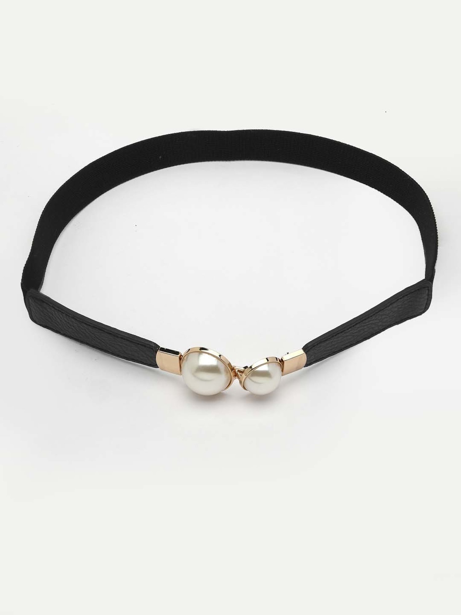 NVR Circular Black Stretchable Leather Belt for Women