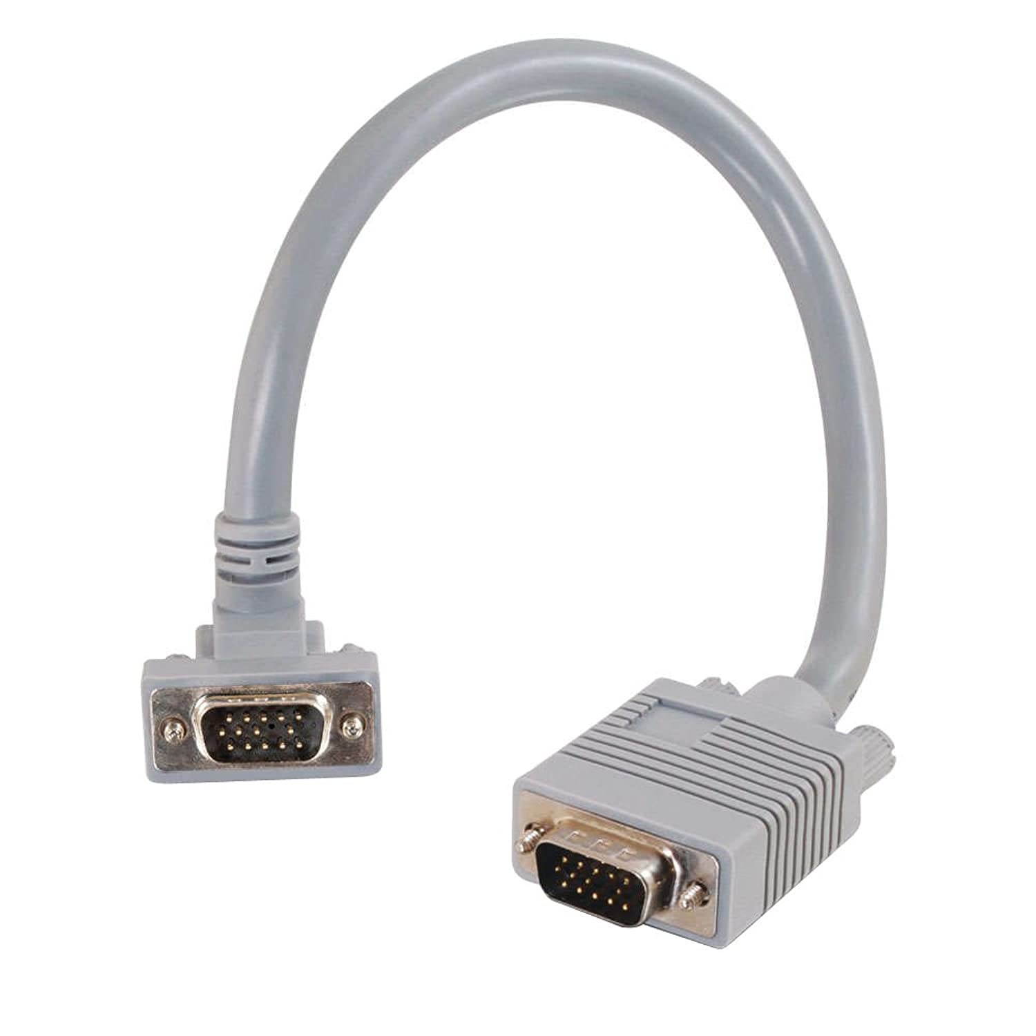 C2G 52002 VGA Cable - Premium Shielded HD15 SXGA M/M Monitor Cable with 90&deg; Upward-Angled Male Connector, Gray (6 Feet, 1.82 Meters)