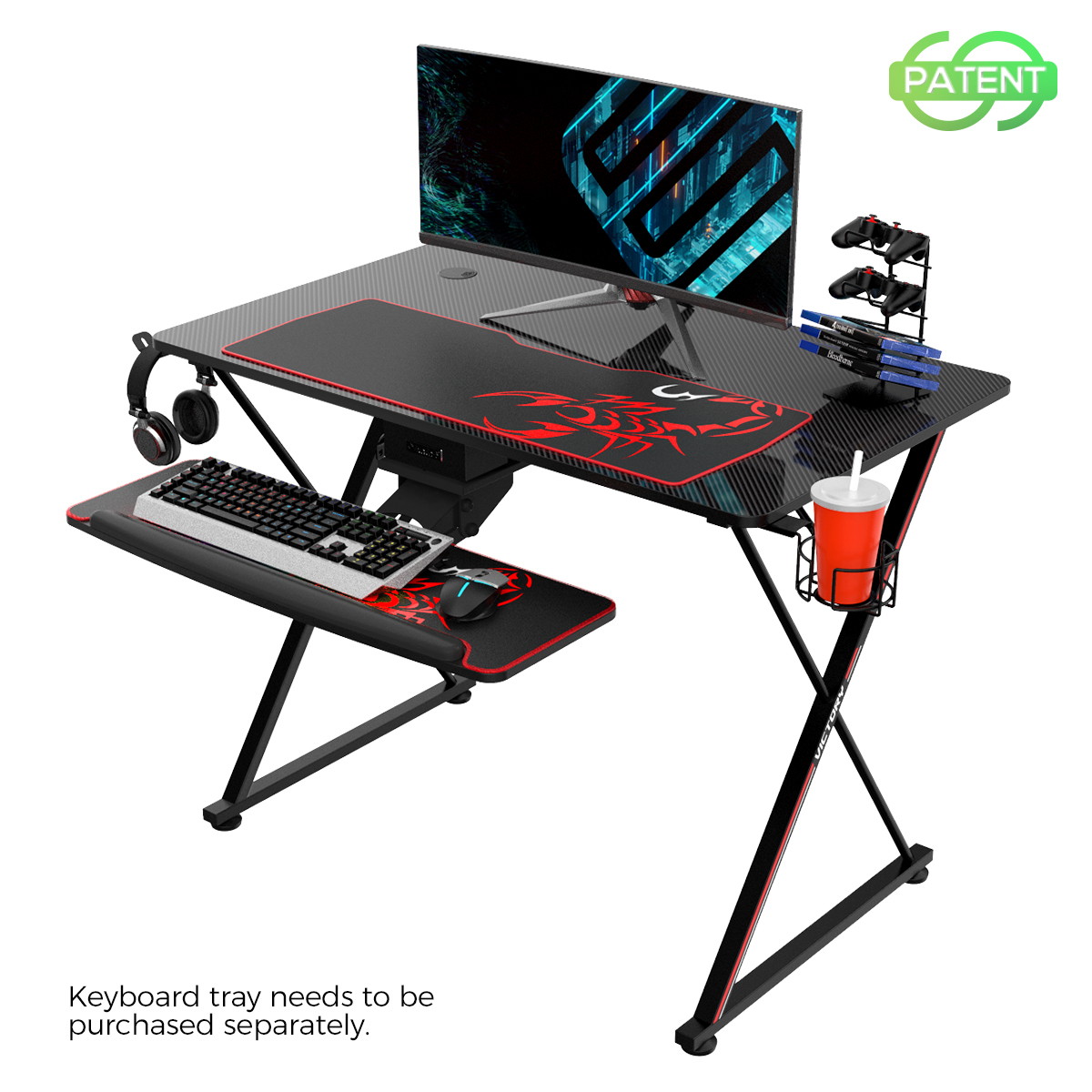 EUREKA ERGONOMIC Gaming Desk 39" Home Office Gaming Computer Desk, X Shaped Gamer Workstation PC Table with Controller Stand Cup Holder Headphone Hook Mousepad, Black