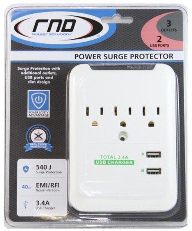 RND Wall Power Station Includes 3 AC Plugs and 2 USB Ports (3.4A Total) with Surge Protection for iPhone iPad Samsung Galaxy LG HTC Moto and All USB Compatible Devices (2-Pack)