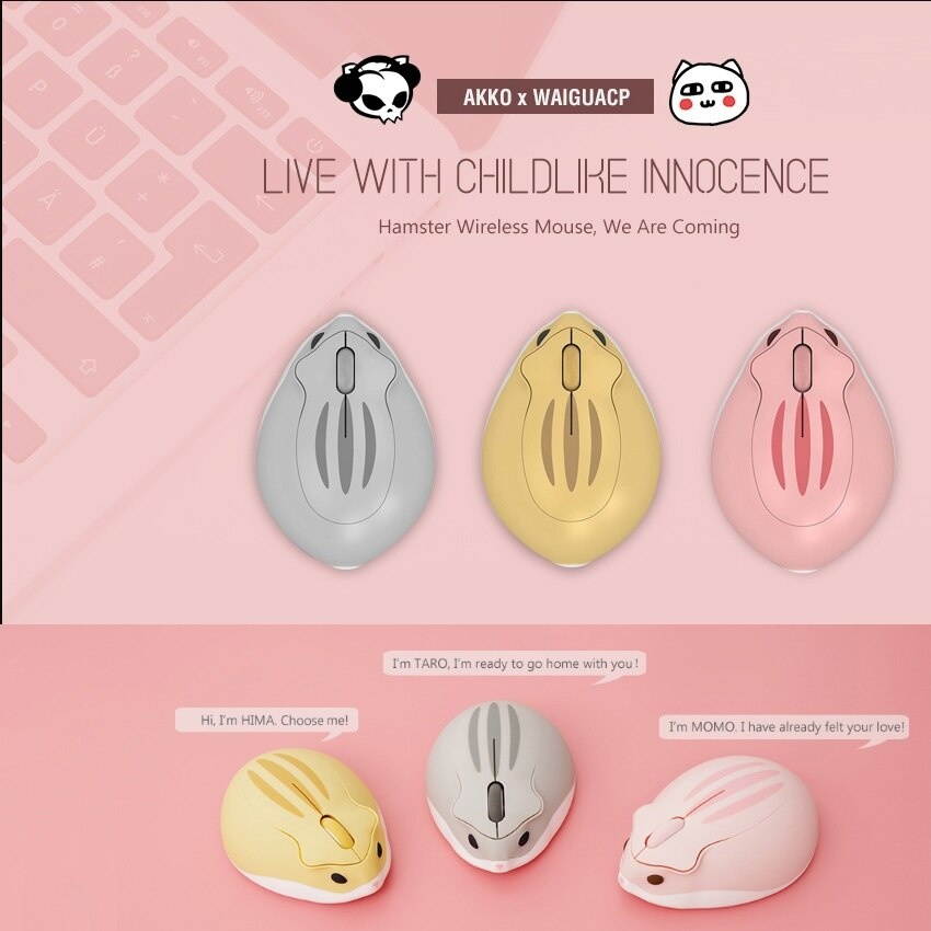 AKKO Hamster Shape 2.4GHz Wireless Mouse Pink 4000DPI USB Connection Mice Cute Shape Gaming Mouse For PC Laptop Kids Girl Gift