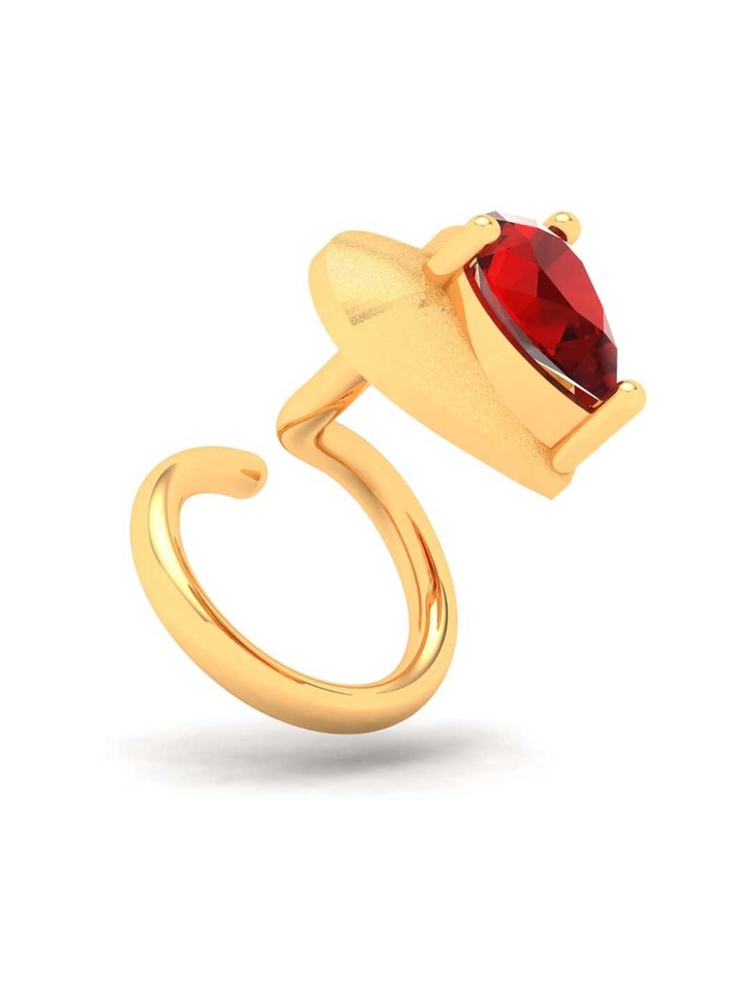 P.C. Chandra Jewellers 18k Gold Love Shaped Stud Red Stone Nosepin