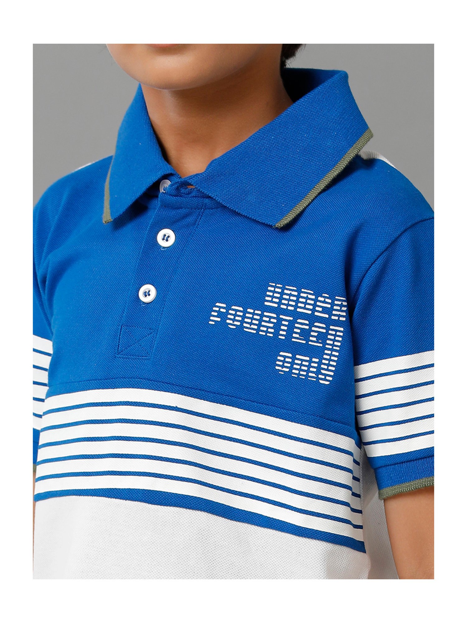 Under Fourteen Only Kids Blue & White Color Block Polo T-Shirt