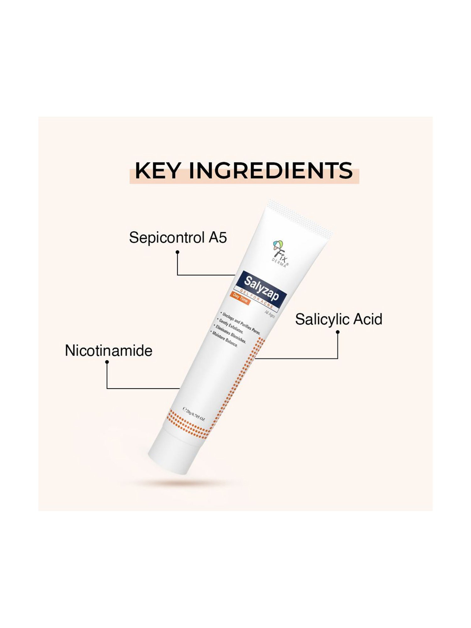 Fixderma Salyzap Gel For Acne, Day Time Gel, For Acne Scars, Pimples, Unclogs Pores - 20 ml