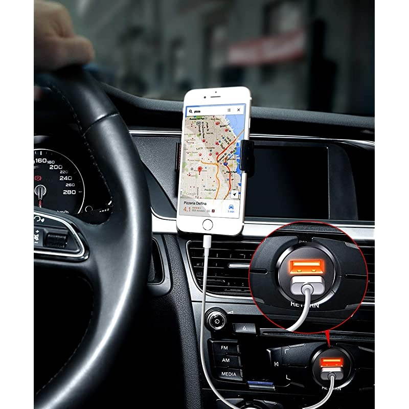 Car Charger  Quick Charge 30 3A Dual USB Ports 36W Fast Car Adapter Metal Compatible with Samsung Galaxy S10 S9 S8 S20 Plus Note 10 9 8 S7 iPhone Xs Max XR X 8 7 6 iPad LG G6 V20 Moto Black