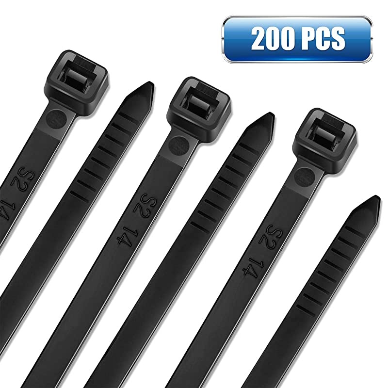 Zip Ties 10 Inch 200Pcs Industrial Nylon Zip Ties | Heavy Duty Self Locking Wire Tie Wraps with 50 lbs Tensile Strength UV Heat Resistant for Home Office Garage Multiple Use Black