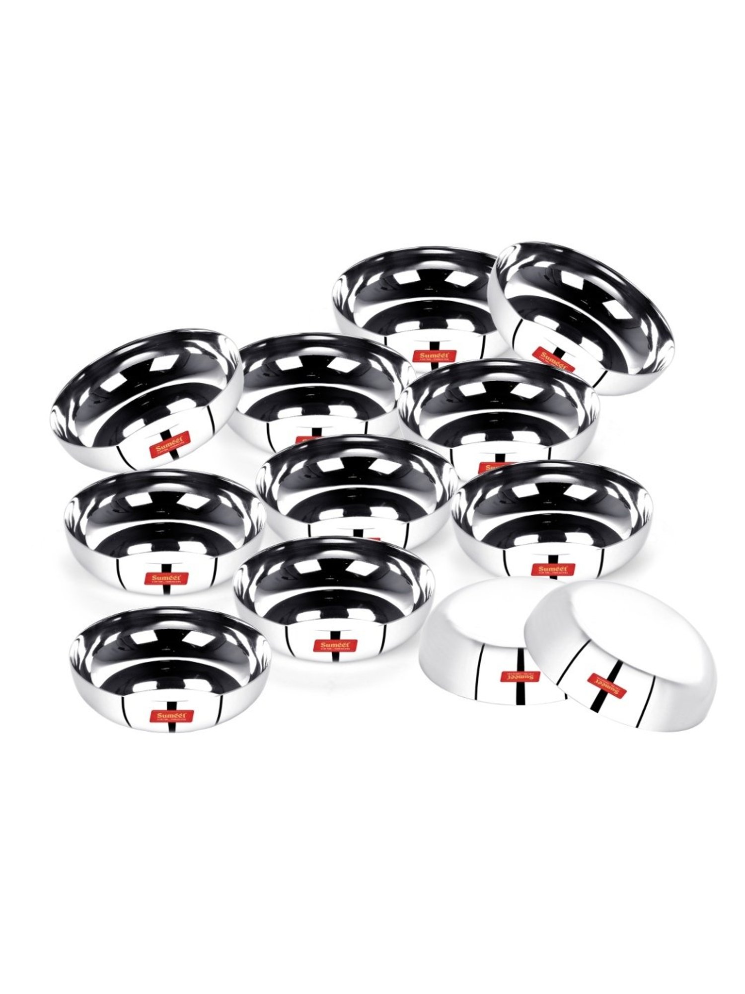 Sumeet S.S. Apple Shape Heavy Gauge Small Dessert Plates with Mirror Finish -12.8Cm Dia-Set of 12 Pc