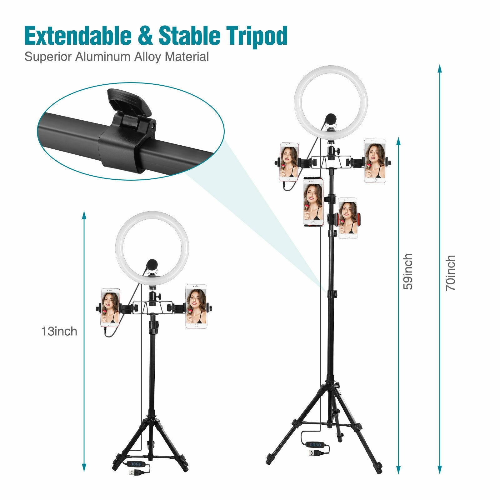 10" LED Ring Light w/Selfie Stick  Tripod Stand  Microphone Kit for Video Live