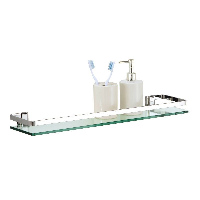 Wall Glass Shelf with Rail Chrome - Neu Home