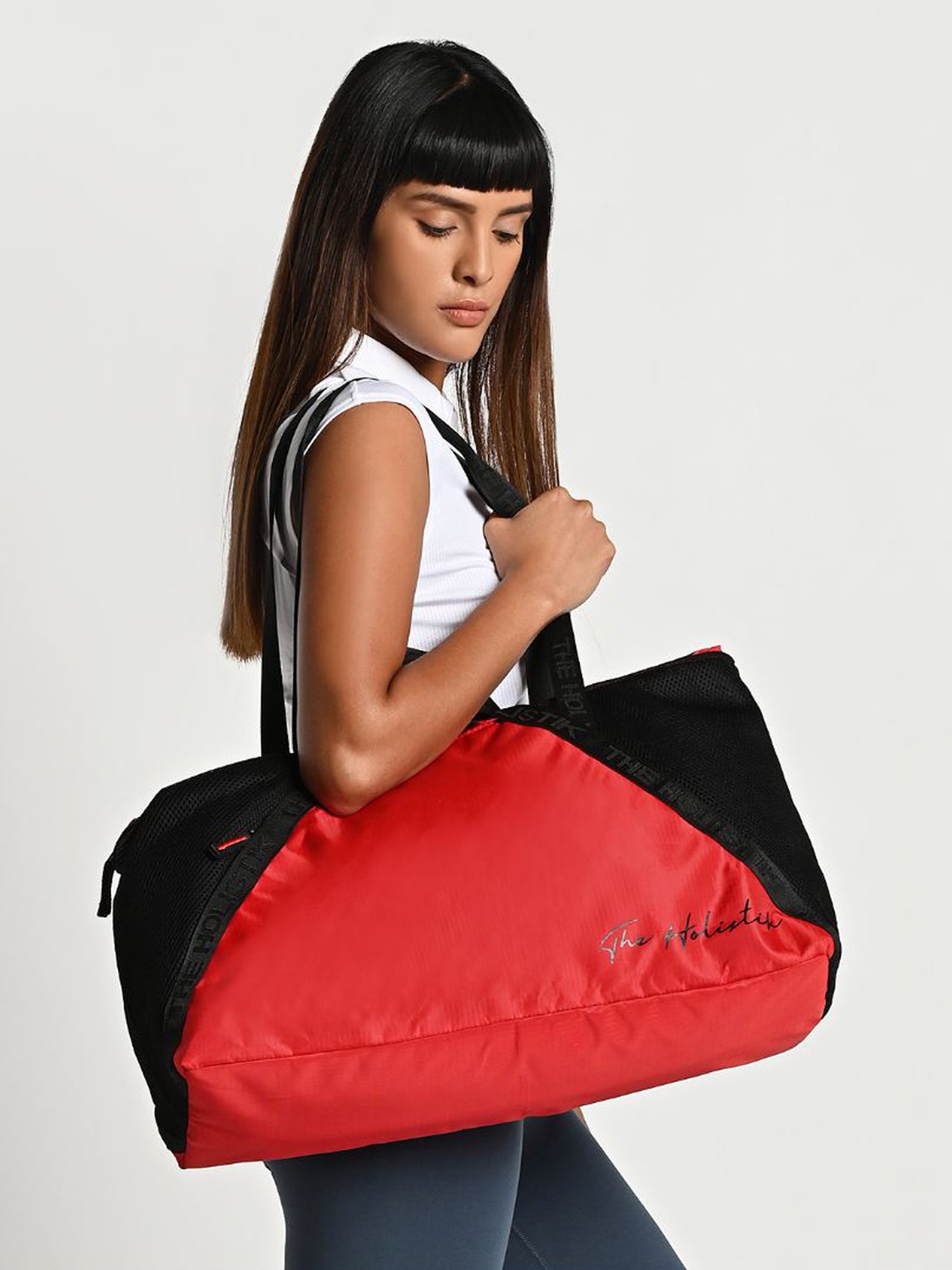 THE HOLISTIK Uptote Red Color Block Medium Shoulder Bag