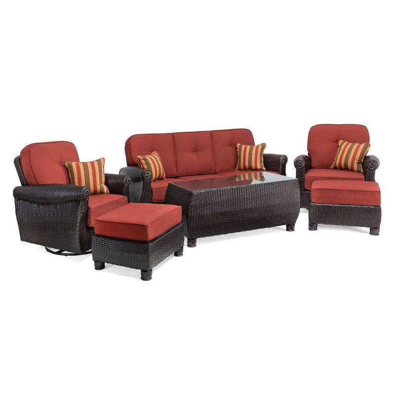 Breckenridge Wicker Outdoor Ottoman with Sunbrella Meredian Brick Cushion - Red - La-Z-Boy