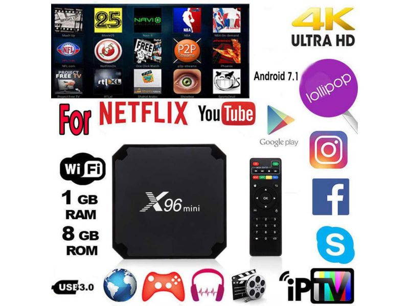 Mini Set Top Box, Android 4K TV Box, X96 Mini Android TV Box - 1GB RAM+8GB ROM AMLOGIC S905W Quad-core Cortex-A53 with WiFi 2.4GHz / H.265 4K HD Smart Media Player