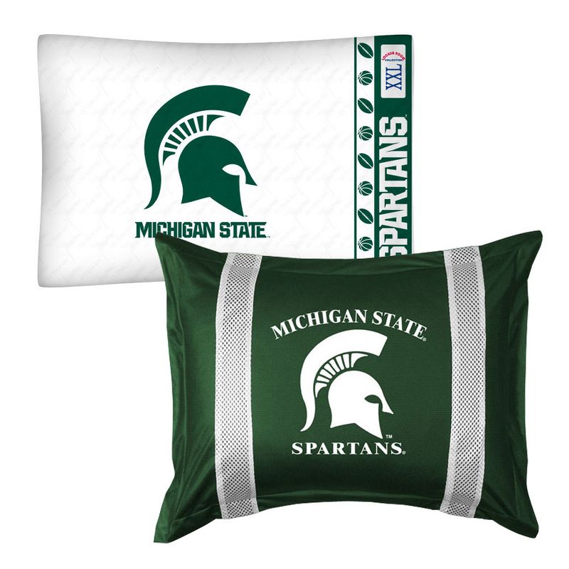 2pc NCAA Pillowcase and Pillow Sham Set College Team Logo Bedding Accessories - Michigan State Spartans..