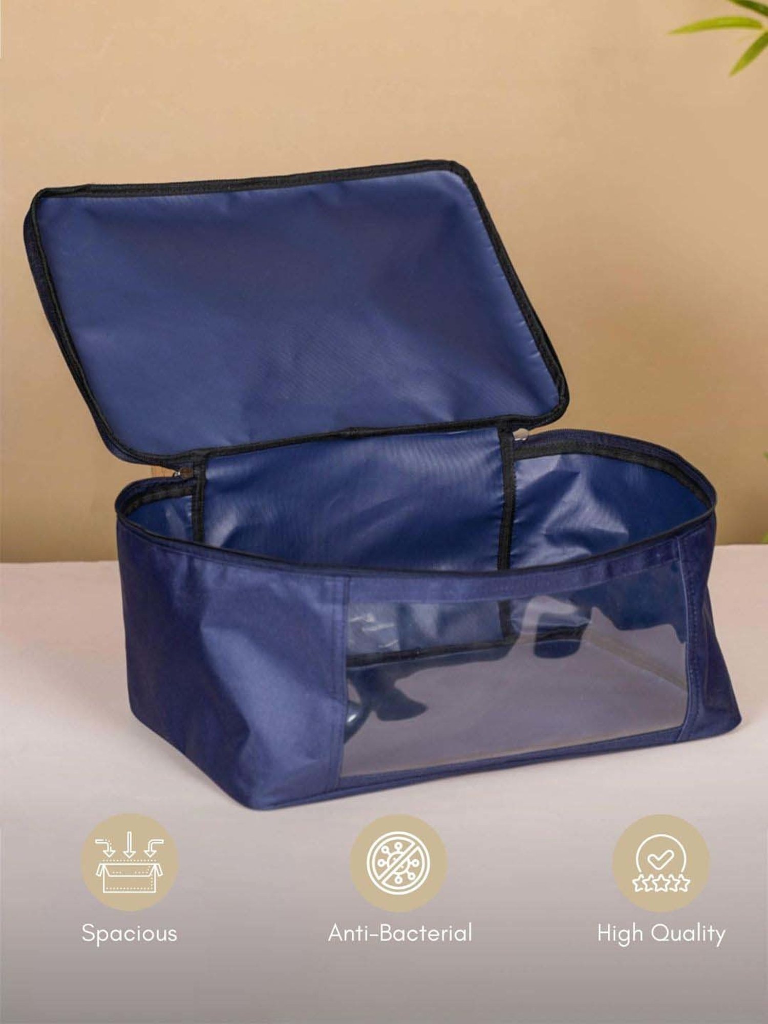 Nestasia Organizer For Clothes Set Of 2, Blue Transparent Bags With Zippered Front & Top Openings