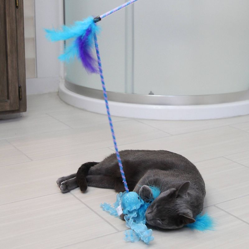 Quirky Kitty Jiggling Jellyfish Wand Cat Toy - Blue