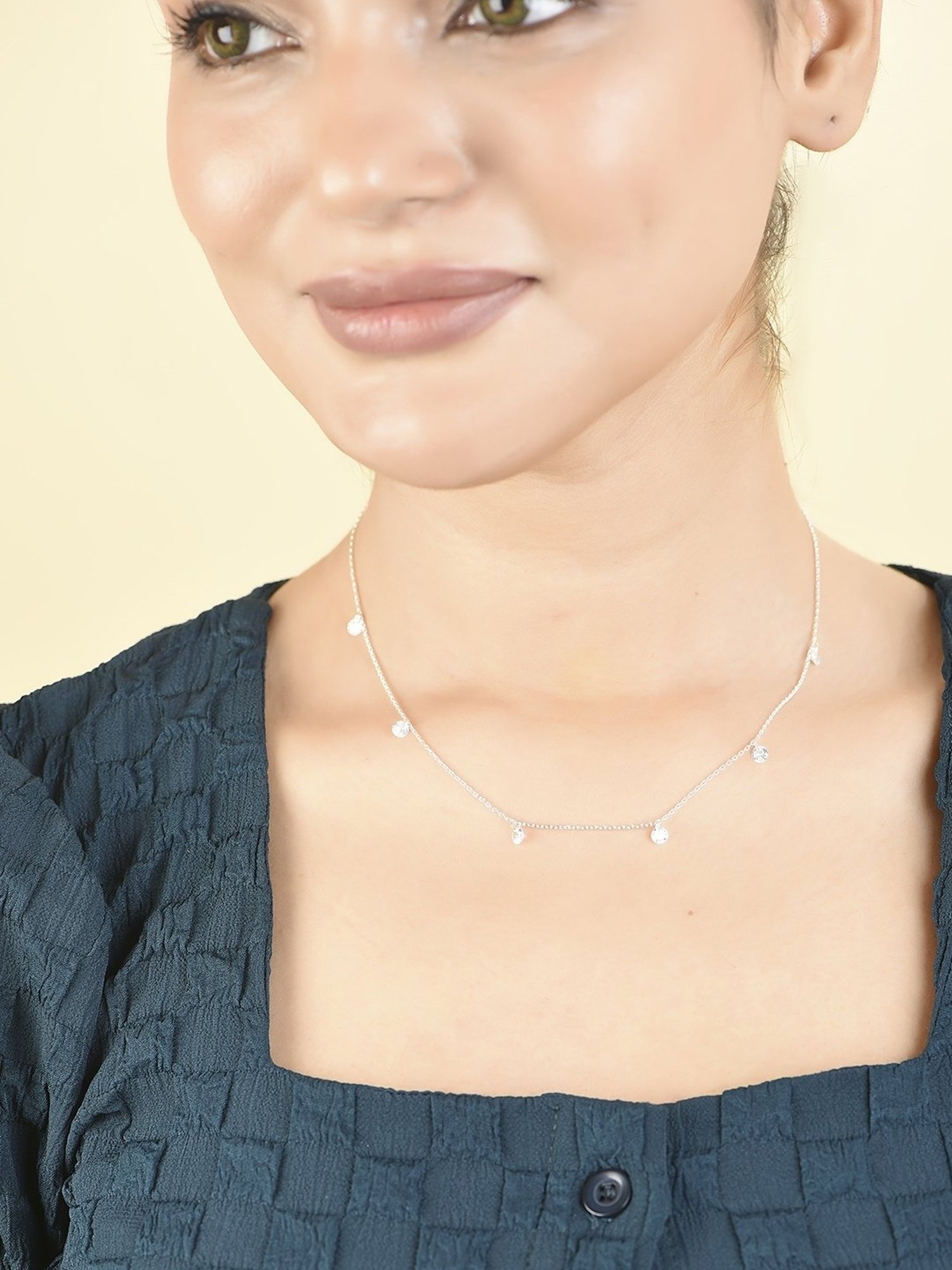 ToniQ Slightly Silver Plated Cz Stone Studded Casual Wear Alloy Choker Necklace For Women