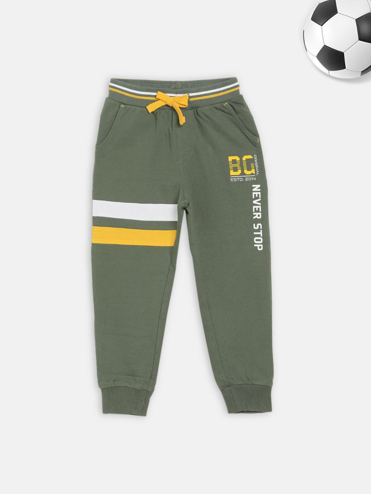 Blue Giraffe Kids Olive Green Cotton Printed Joggers