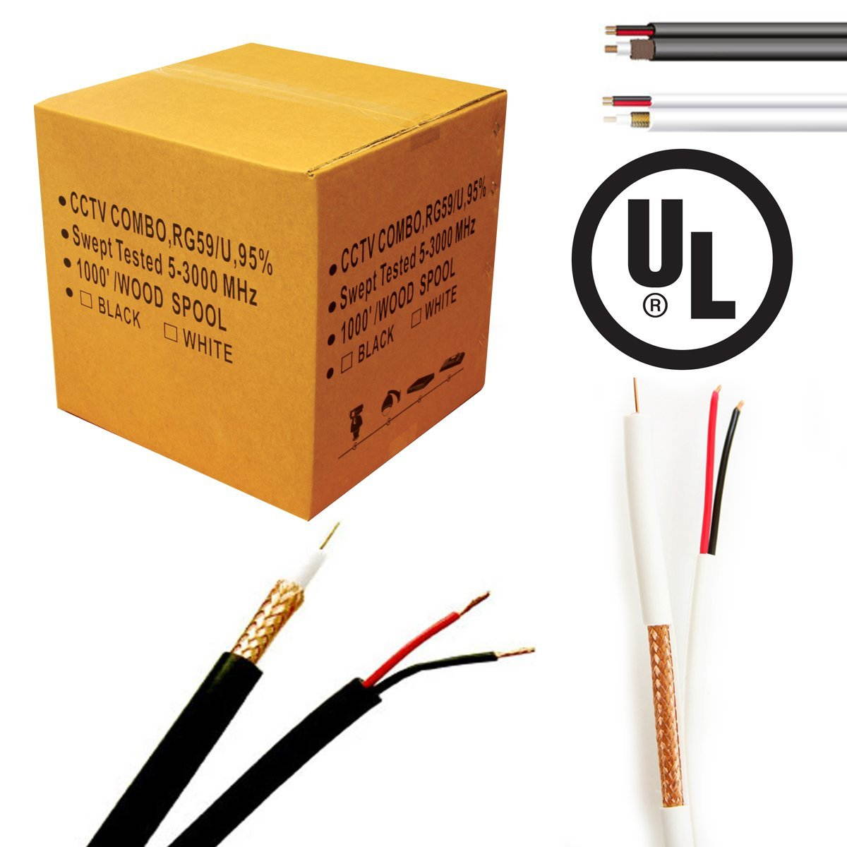 ACELEVEL 1000FT RG59 SIAMESE CABLE FOR SECURITY CCTV CAMERAS VIDEO POWER 95% WHITE