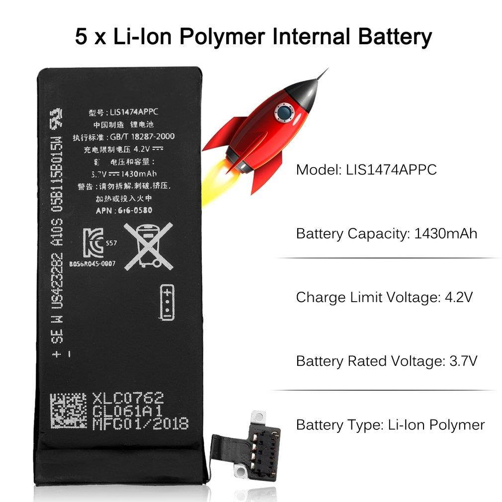 Portable 5 PCS 1430mAh 3.7V Li-Ion Polymer Internal Battery For iPhone 4S
