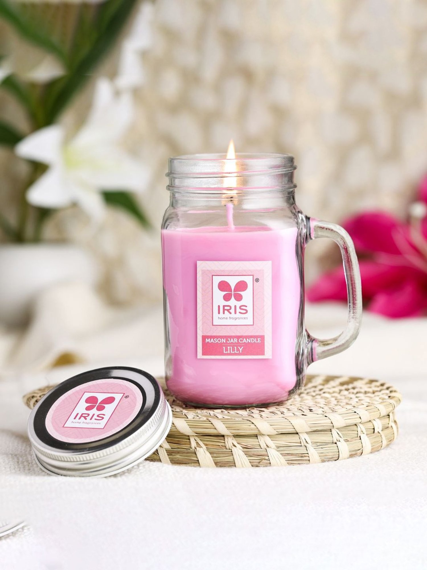 IRIS Pink Lily Mason Jar Scented Candles