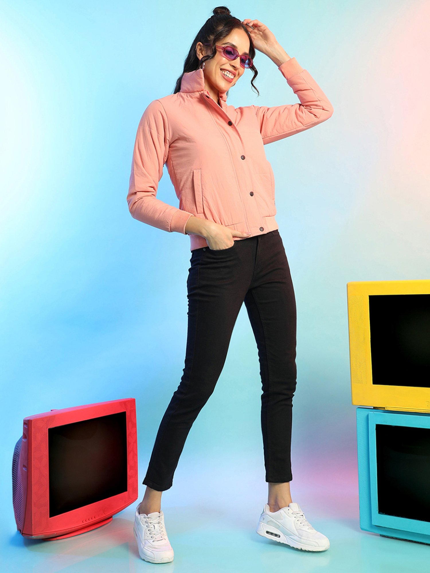 Campus Sutra Pink Regular Fit Jacket