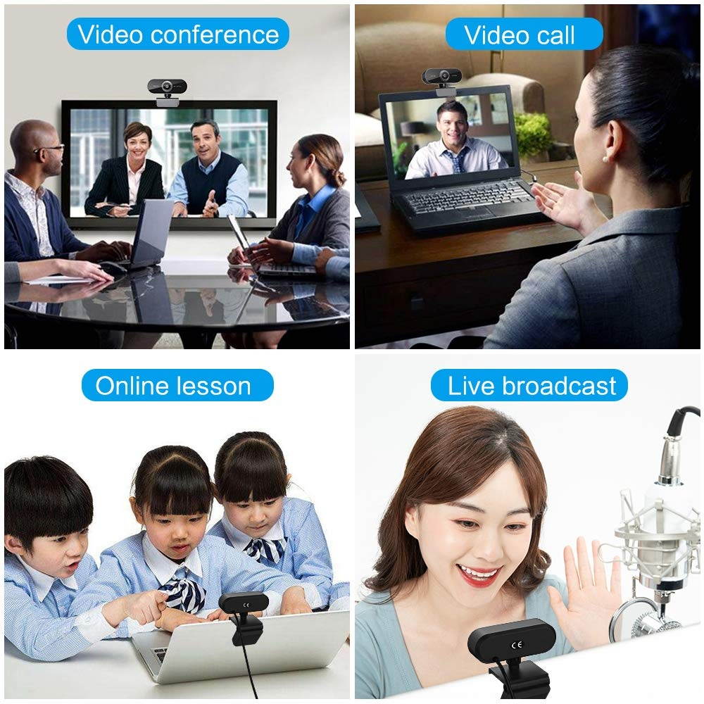 Full HD 1080P Webcam, Built-in Mic and Drive-Free USB Web Camera for Skype, Zoom, FaceTime, Hangouts, PC/Mac/Laptop/MacBook/Tablet
