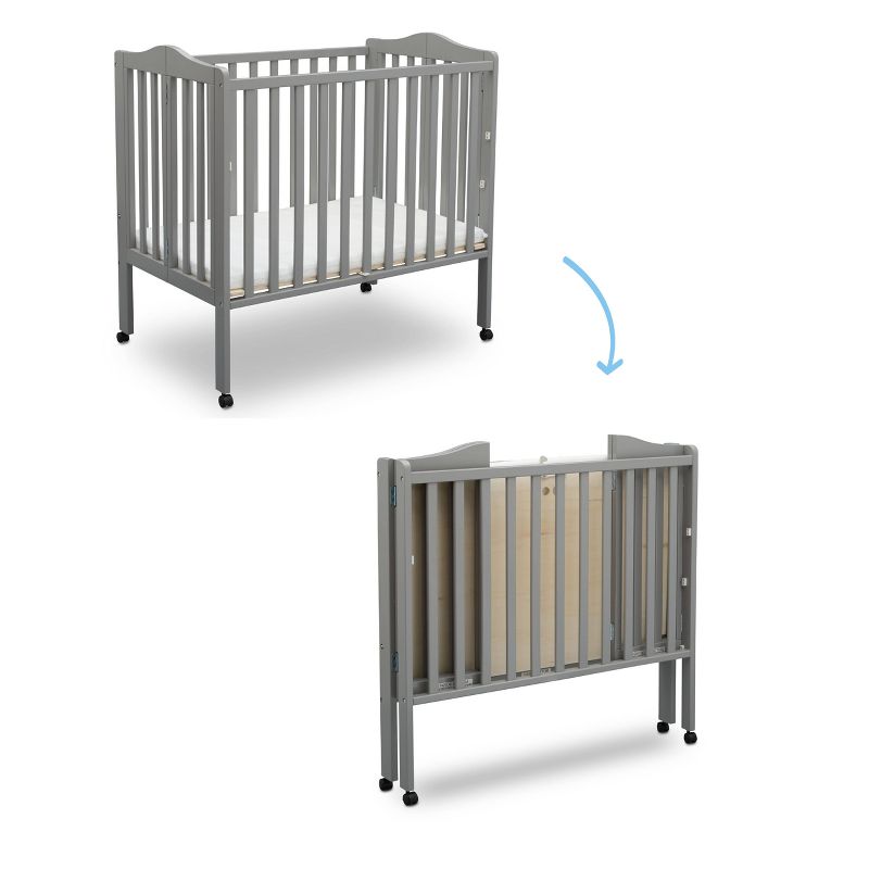 Delta Children Folding Portable Mini Baby Crib with 1.5'' Mattress, Greenguard Gold Certified - Gray