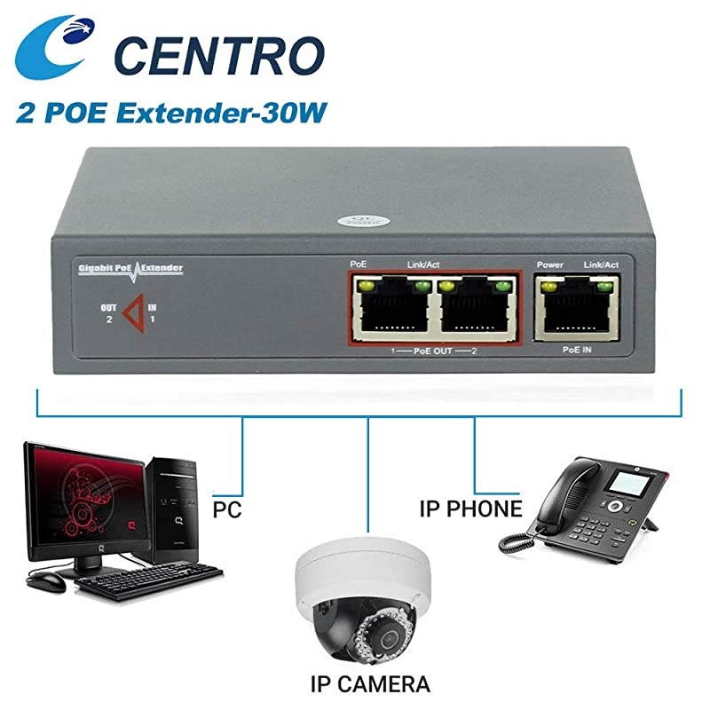 PoE Extender Ethernet 2 Port Switch Gigabit 30W  PoE+ Extender NetworkRepeaters IEEE 8023af Compliant