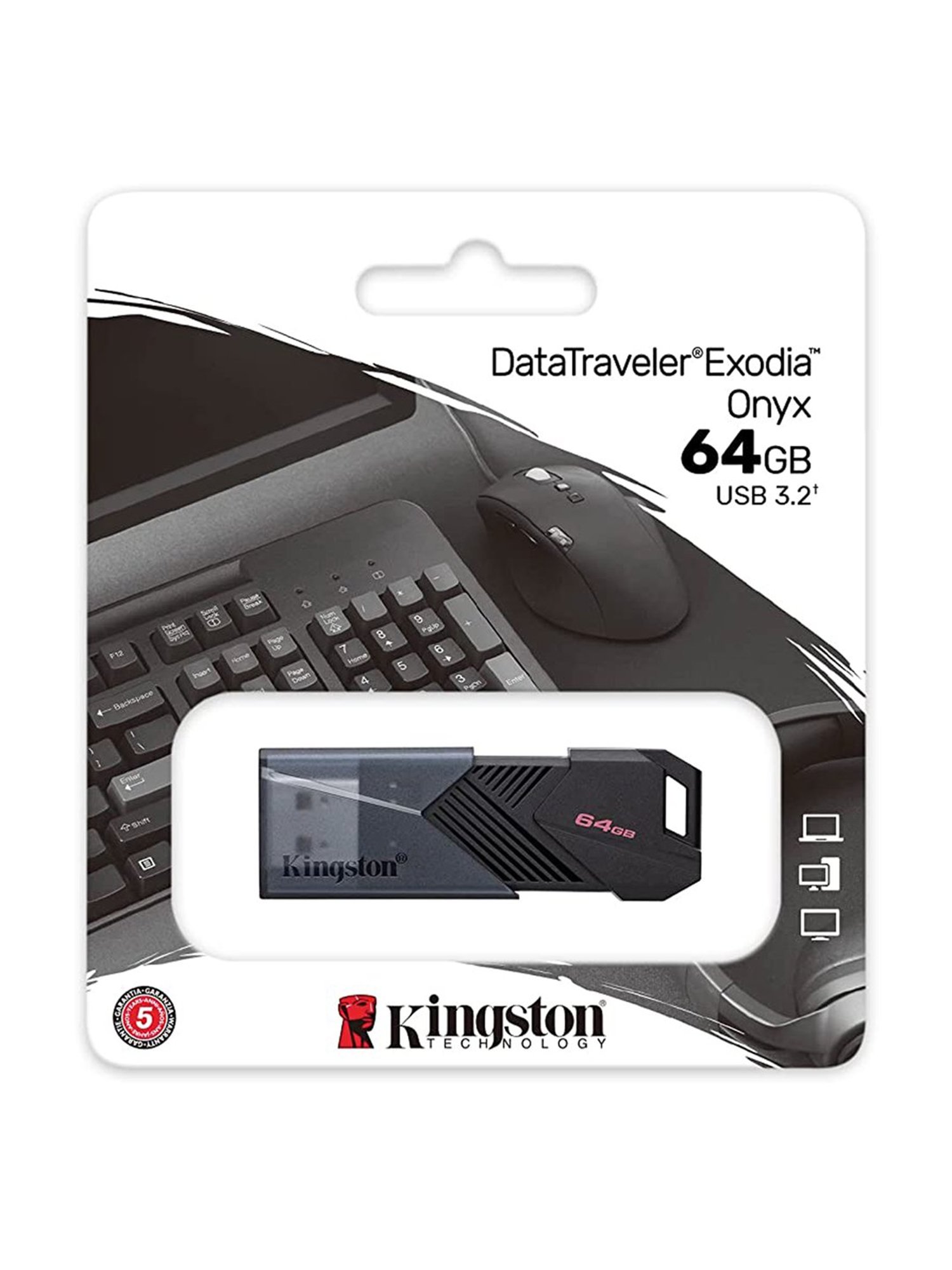 Kingston DataTraveler Exodia Onyx 64 GB USB-A Flash Drive (USB 3.2 Gen 1, DTXON/64 GB)