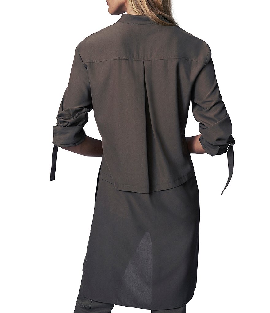 b new york Y-Neck D-Ring Roll Sleeve Hi-Low Square Hem Tunic