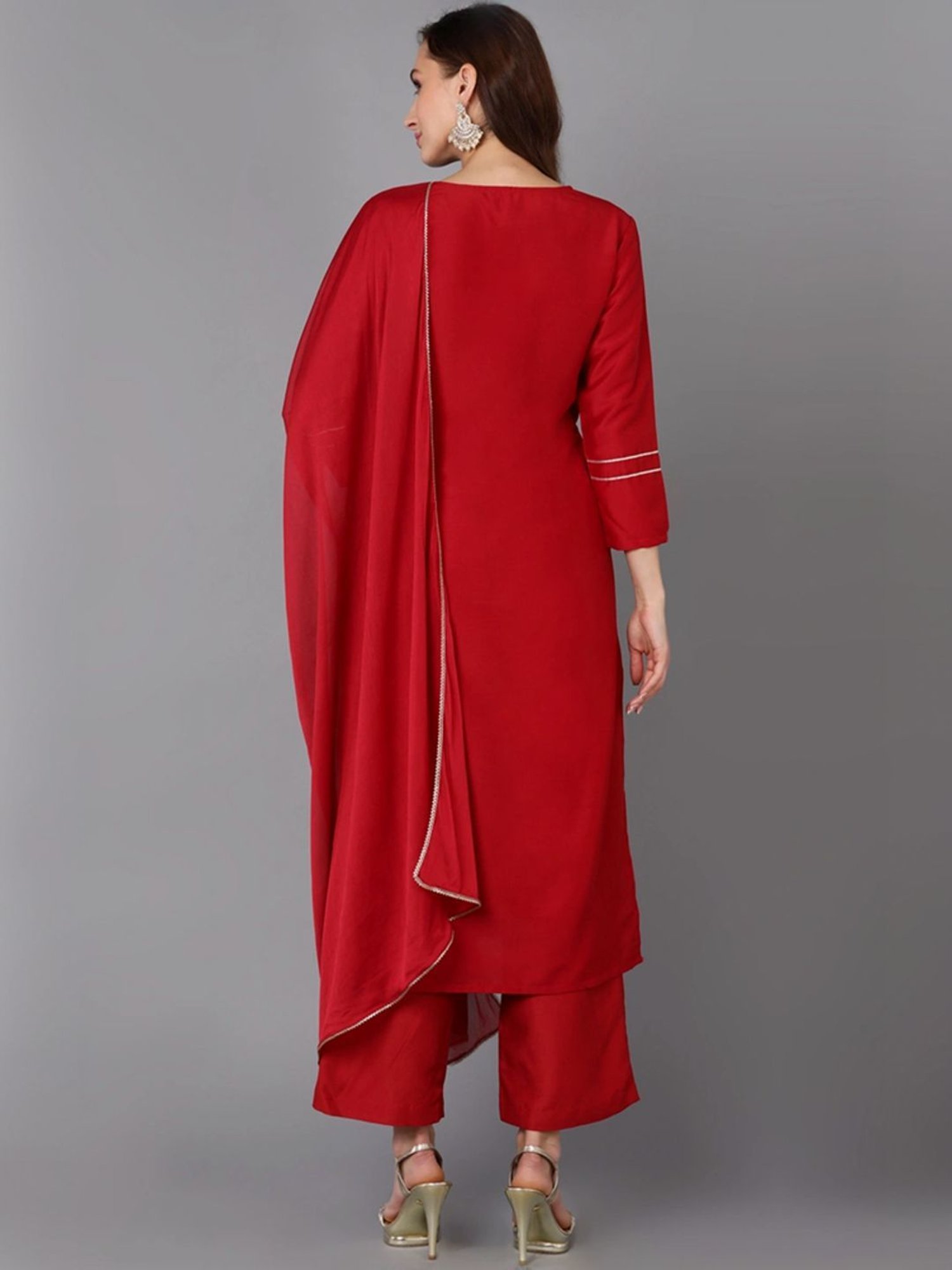 Vaamsi Red Embroidered Kurta Palazzo Set With Dupatta