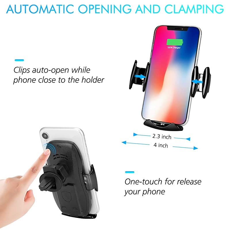 Car Charger 10W AutoClamping Qi Fast Charging Car Mount Charger Air Vent Phone Holder for iPhone 1212 ProSE1111 Pro11 Pro MaxXS Max Galaxy S20S20 PlusNote10 All Smartphone