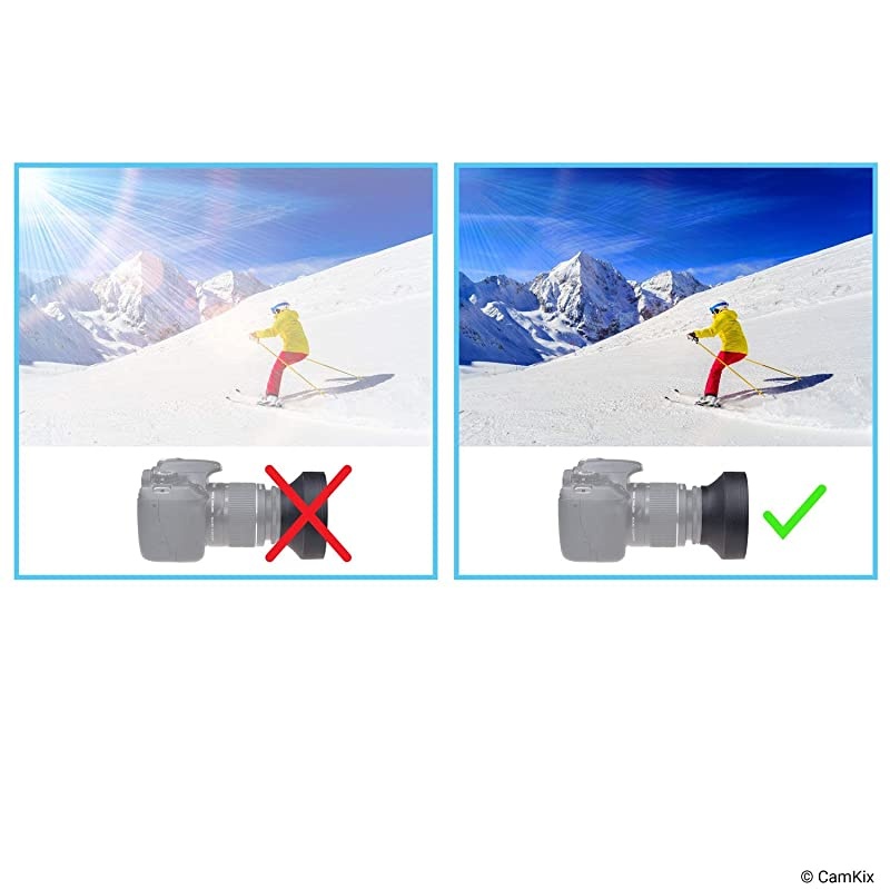 Camera Lens Hood Rubber Set of 2 Collapsible in 3 Steps Sun ShadeShield Reduces Lens Flare and Glare Blocks Excess Sunlight for Enhanced Photography and Video Footage