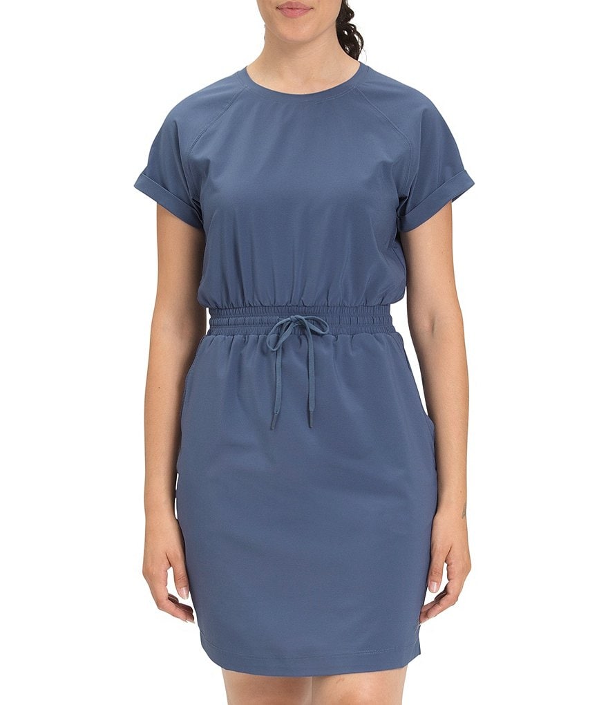 Aventura Salem Organic Cotton Crew Keyhole Neck Short Cuffed Sleeves Dress