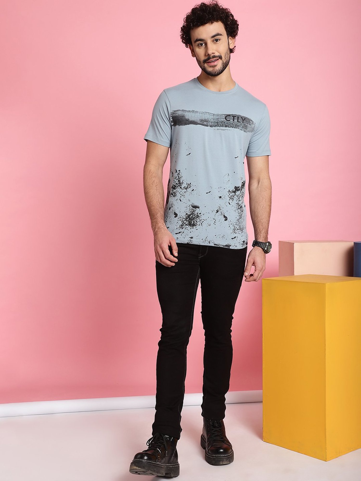 Venitian- Forbidden Clothing Grey Slim Fit Printed Crew T-Shirt