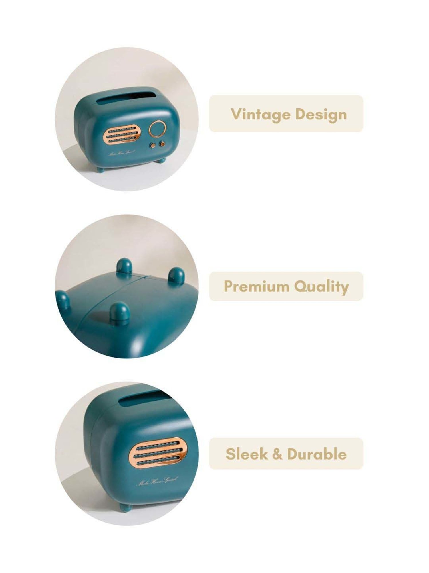 Nestasia Premium Quality PVC Made Vintage Radio Transistor Shaped Teal Tissue Box for Dining Room